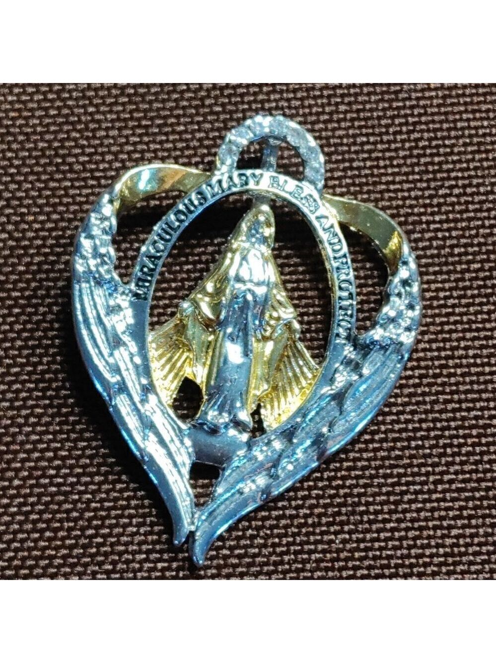 Catholic Miraculous Mary Bless And Protect Pendant Gold Tone Silver Tone